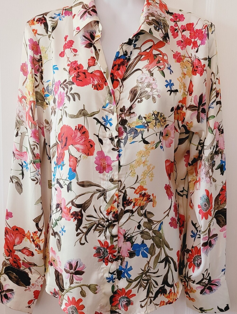 Philosophy Floral Button-Up Satin Blouse - Cream Multi Size Medium
